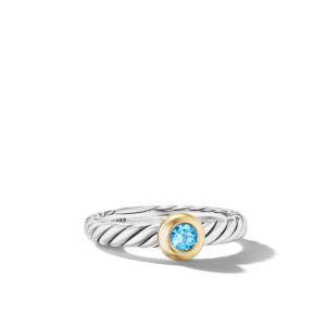 David Yurman Petite Cable Ring in Sterling Silver with 14K Yellow Gold and Blue Topaz, 2.8mm DY Bailey's Fine Jewelry