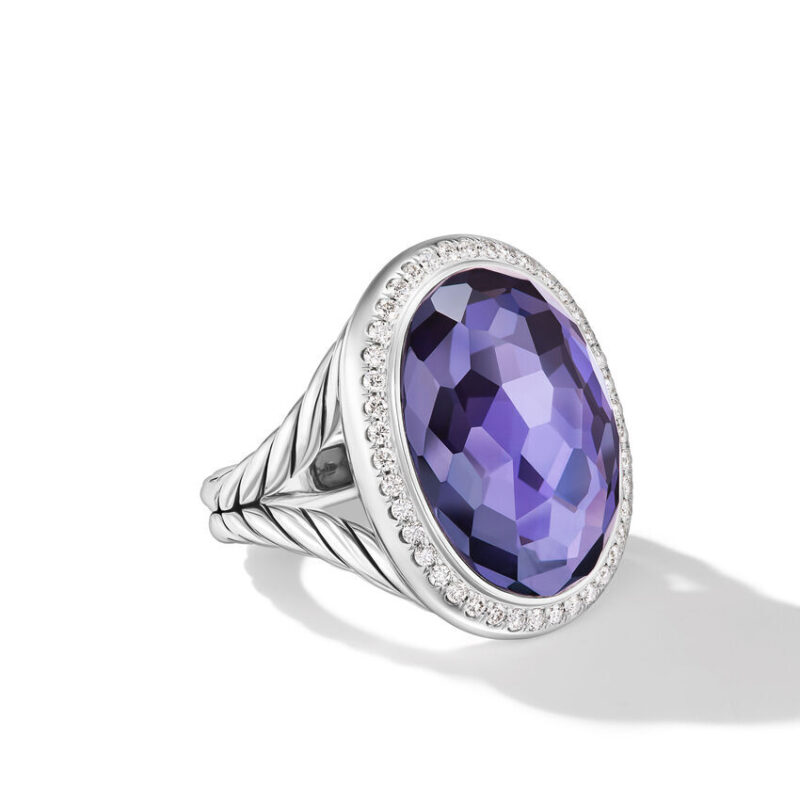 David Yurman Albion Oval Ring in Sterling Silver with Black Orchid and Diamonds, 21mm