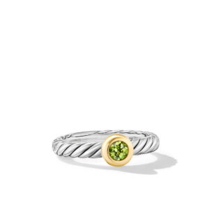 David Yurman Petite Cable Ring in Sterling Silver with 14K Yellow Gold and Peridot, 2.8mm DY Bailey's Fine Jewelry