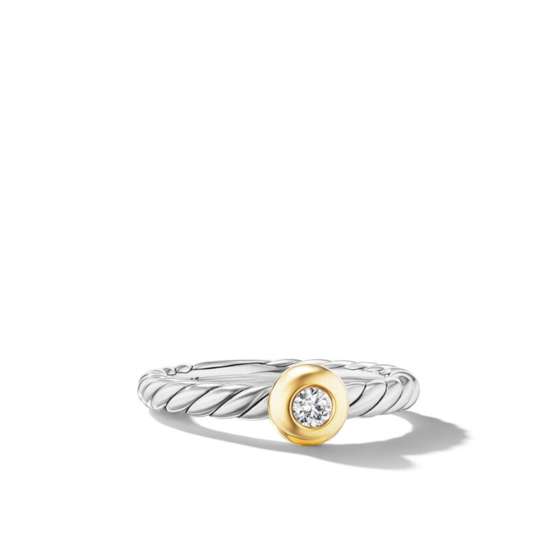 David Yurman Petite Cable Ring in Sterling Silver with 14K Yellow Gold and Center Diamond, 2.8mm
