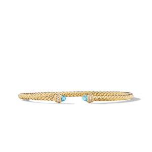 David Yurman Classic Cablespira® Bracelet in 18K Yellow Gold with Blue Topaz and Diamonds, 3mm DY Bailey's Fine Jewelry