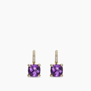 David Yurman Chatelaine® Drop Earrings in 18K Yellow Gold with Amethyst and Diamonds, 11mm DY Bailey's Fine Jewelry