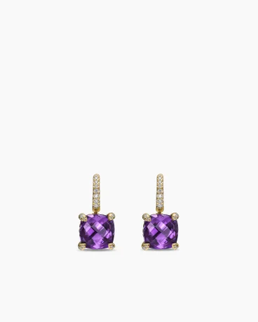 David Yurman Chatelaine® Drop Earrings in 18K Yellow Gold with Amethyst and Diamonds, 11mm