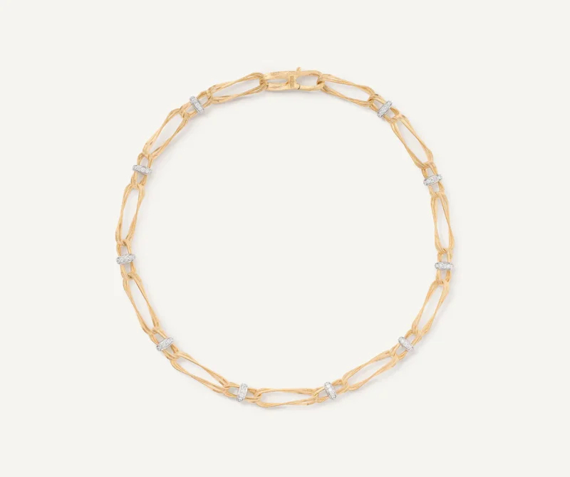 Marco Bicego Marrakech Onde 18K Yellow Gold Twisted Double Coil Link Necklace With Diamonds