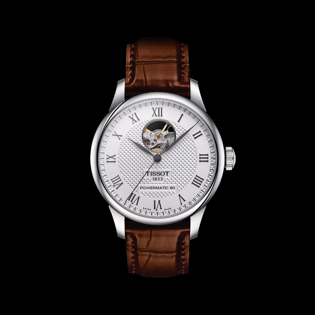 Tissot Le Locle Powermatic 80 Cuore Aperto - Orologio Automatico Uomo, Cassa Acciaio 39,3mm, Quadrante Con Numeri Romani E Apertura Sul Movimento, Cinturino Sintetico, Impermeabile 3 Bar